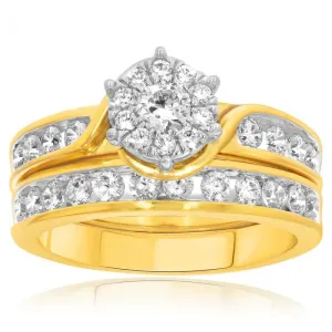 1 Carat Diamond 2 Ring Bridal Set in 9ct Yellow Gold Shiels