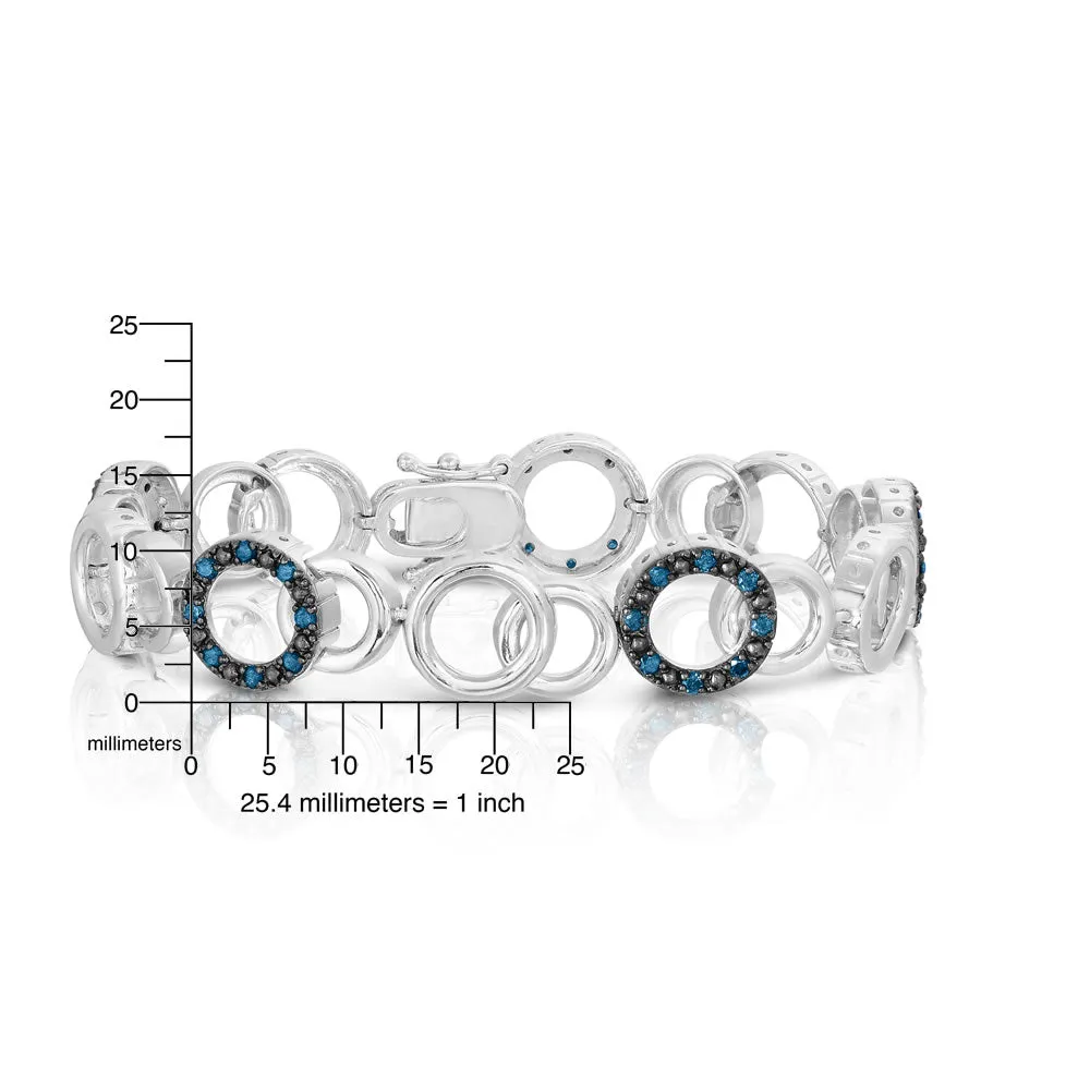 1 cttw Blue Diamond Tennis Bracelet .925 Sterling Silver With Rhodium Circle