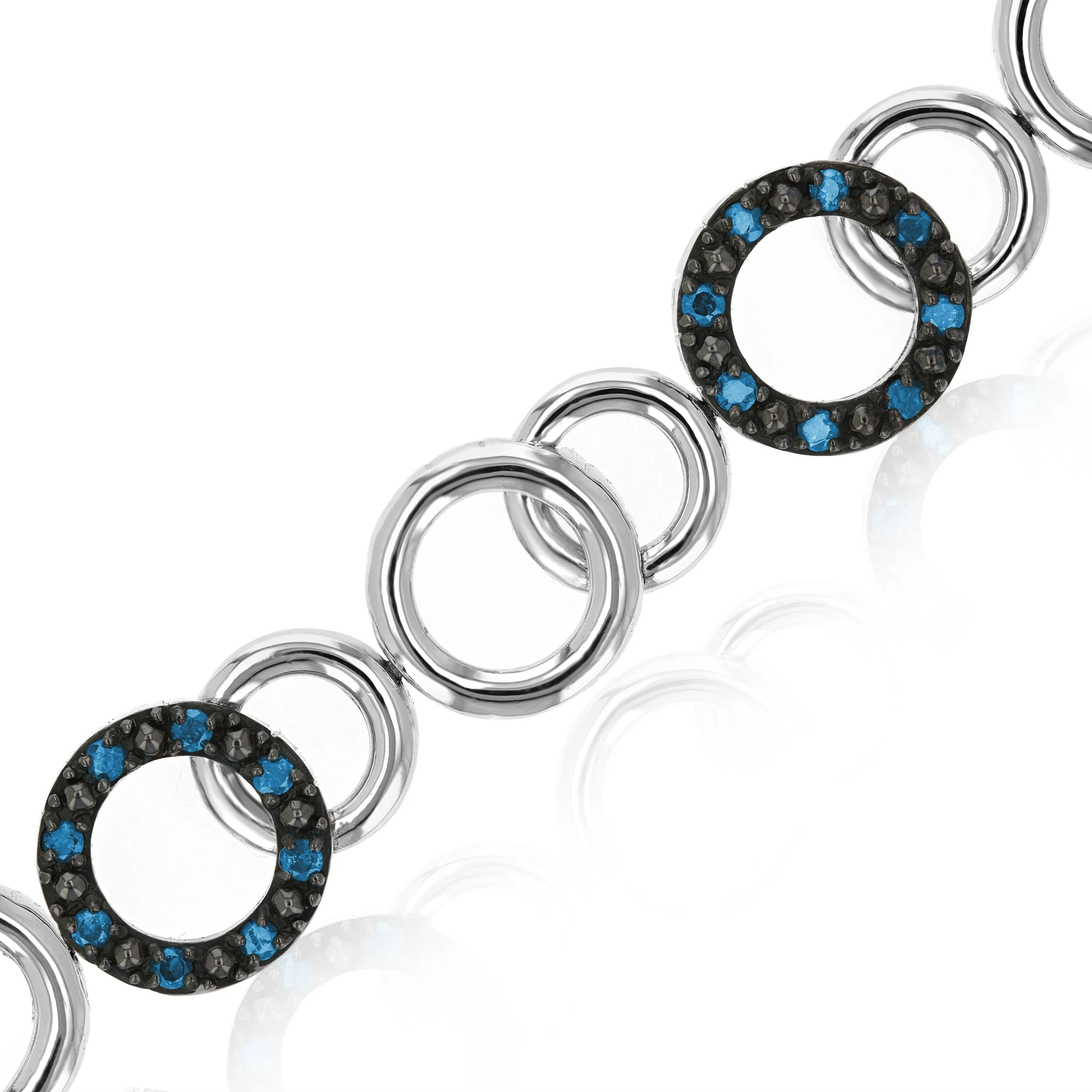 1 cttw Blue Diamond Tennis Bracelet .925 Sterling Silver With Rhodium Circle