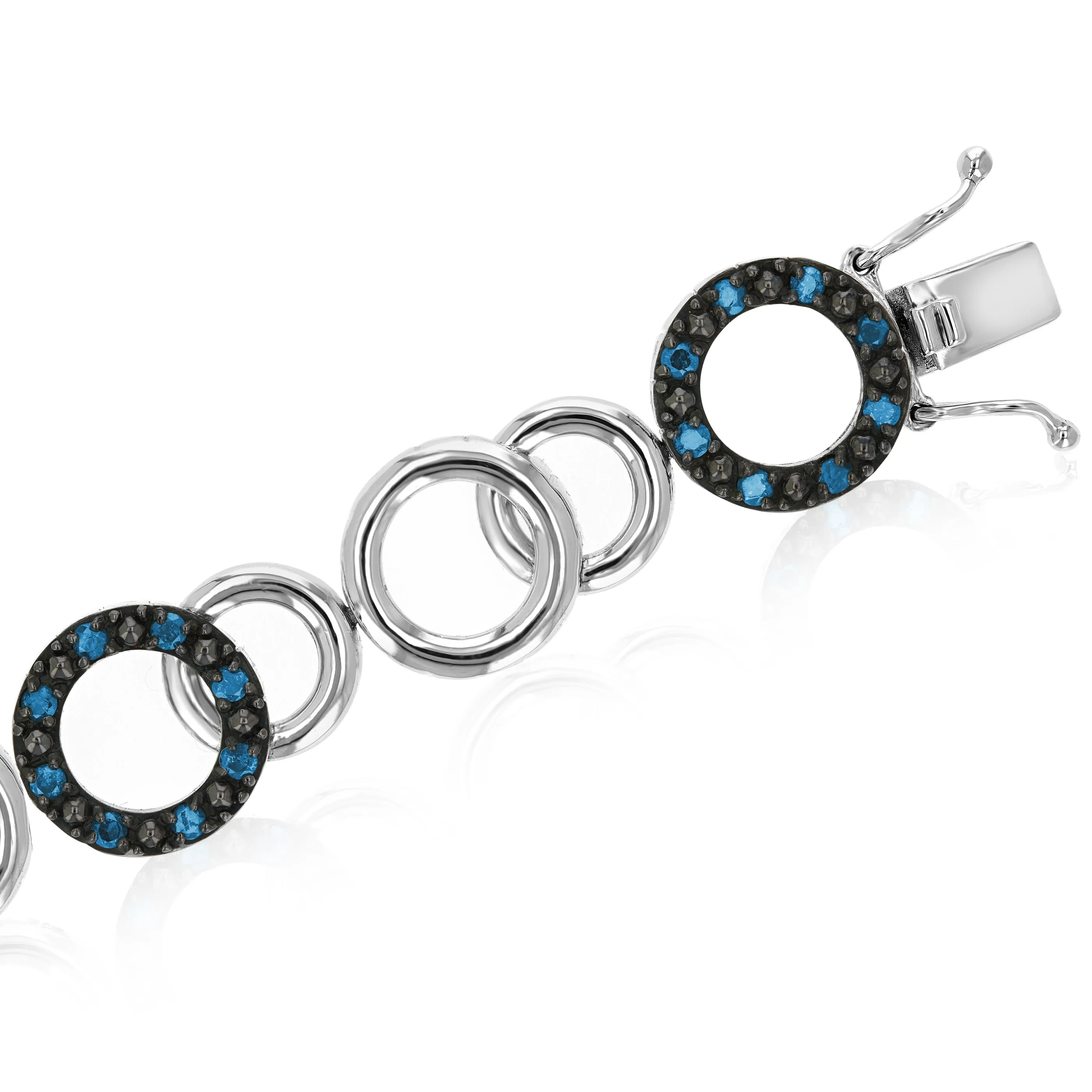 1 cttw Blue Diamond Tennis Bracelet .925 Sterling Silver With Rhodium Circle