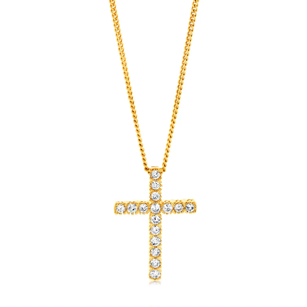 10ct Yellow Gold Diamond Cross Pendant Set with Brilliant Diamonds Shiels