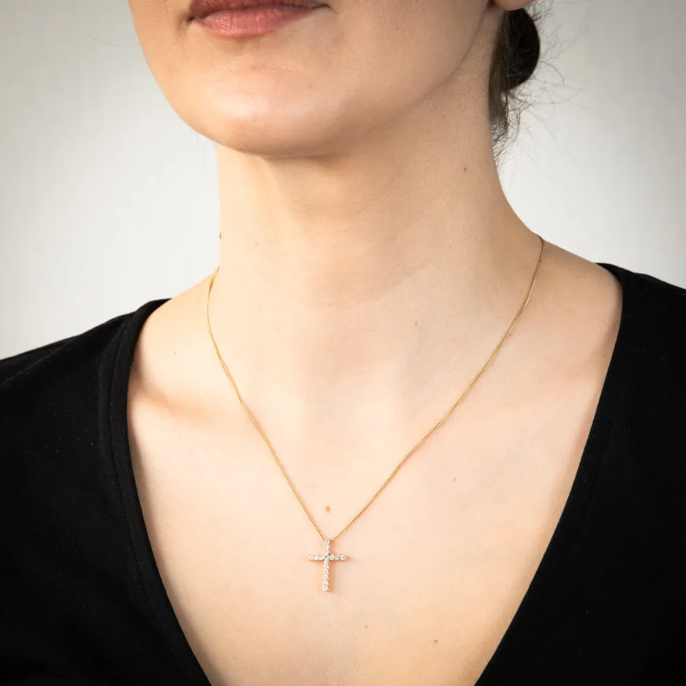 10ct Yellow Gold Diamond Cross Pendant Set with Brilliant Diamonds Shiels