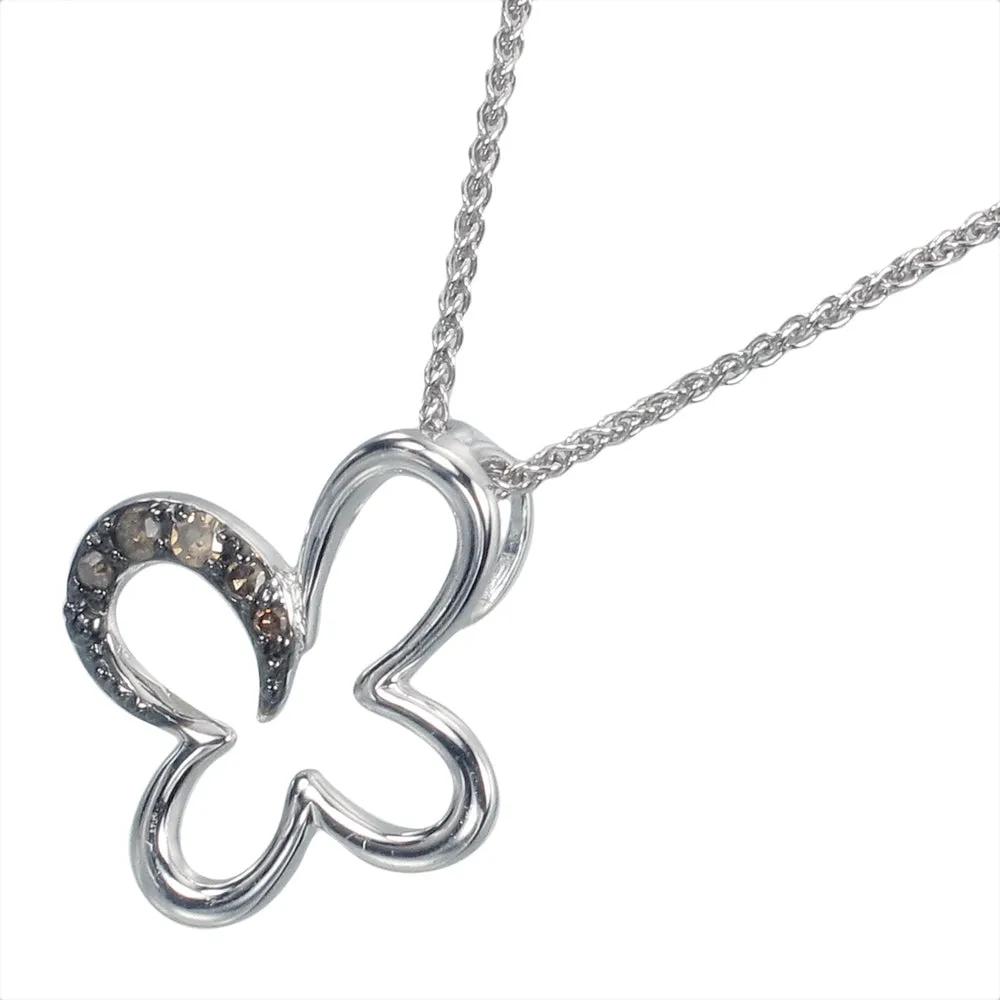 1/10 cttw Champagne Diamond Pendant Necklace .925 Sterling Silver With Rhodium