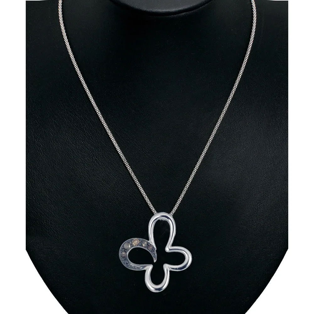 1/10 cttw Champagne Diamond Pendant Necklace .925 Sterling Silver With Rhodium