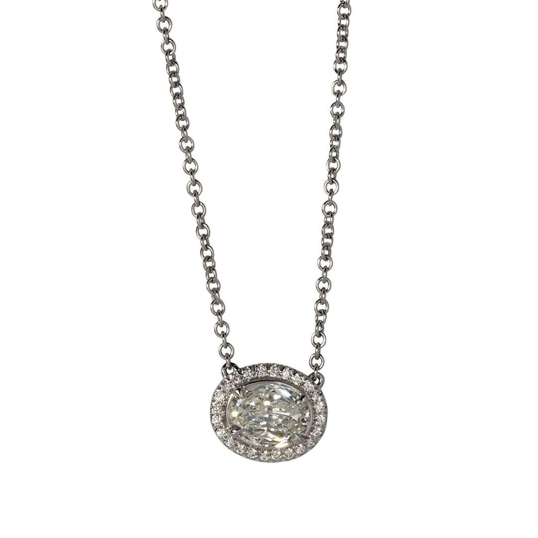 1.14ctw LAmour Crisscut Oval Diamond Halo Pendant Necklace Croghans