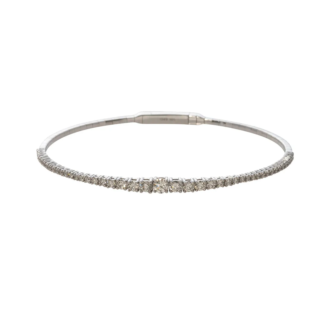 1.22ctw Graduated Diamond 14K White Gold Flex Bangle