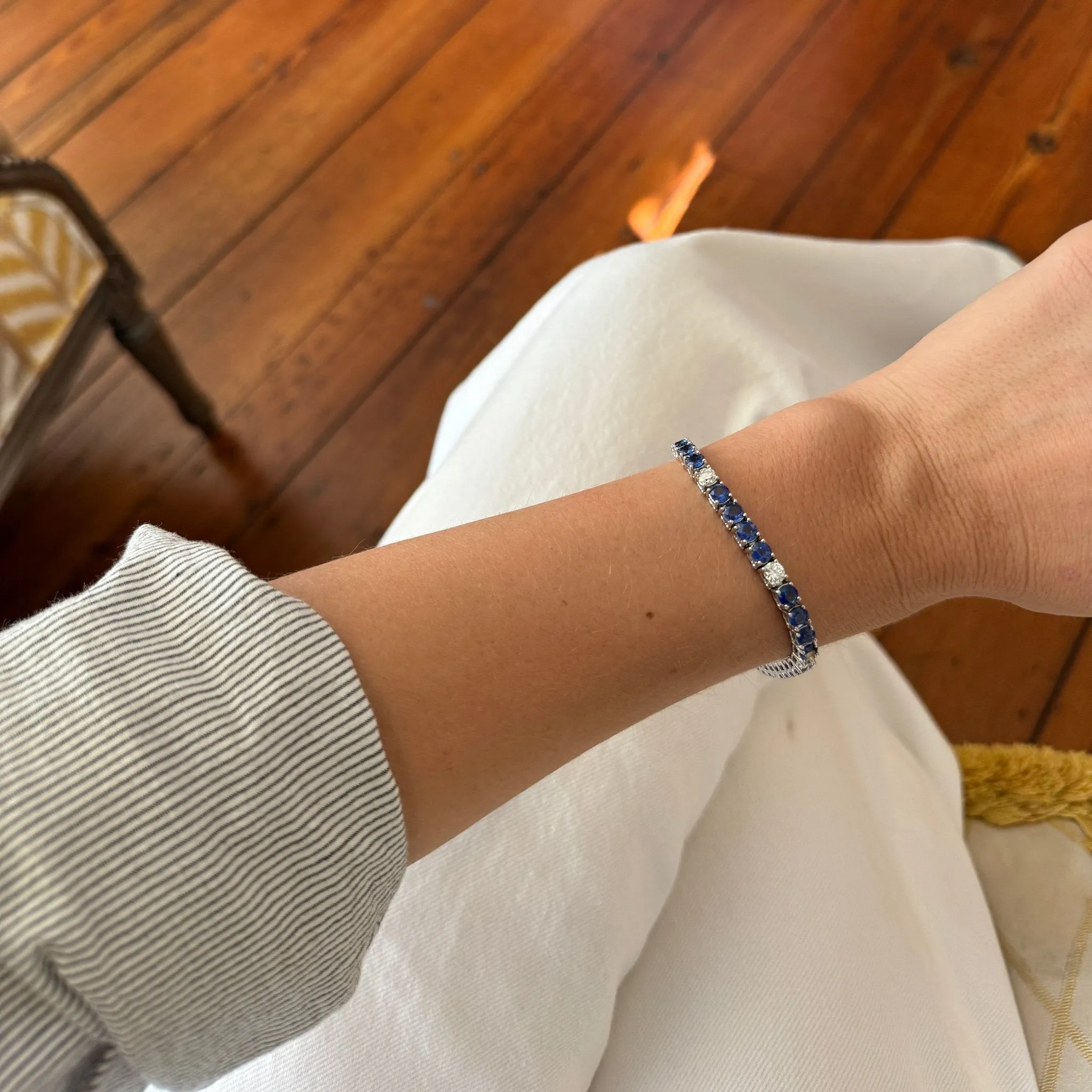 12.67ct Sapphire & 2.44ct Diamond 18K White Gold Tennis Bracelet