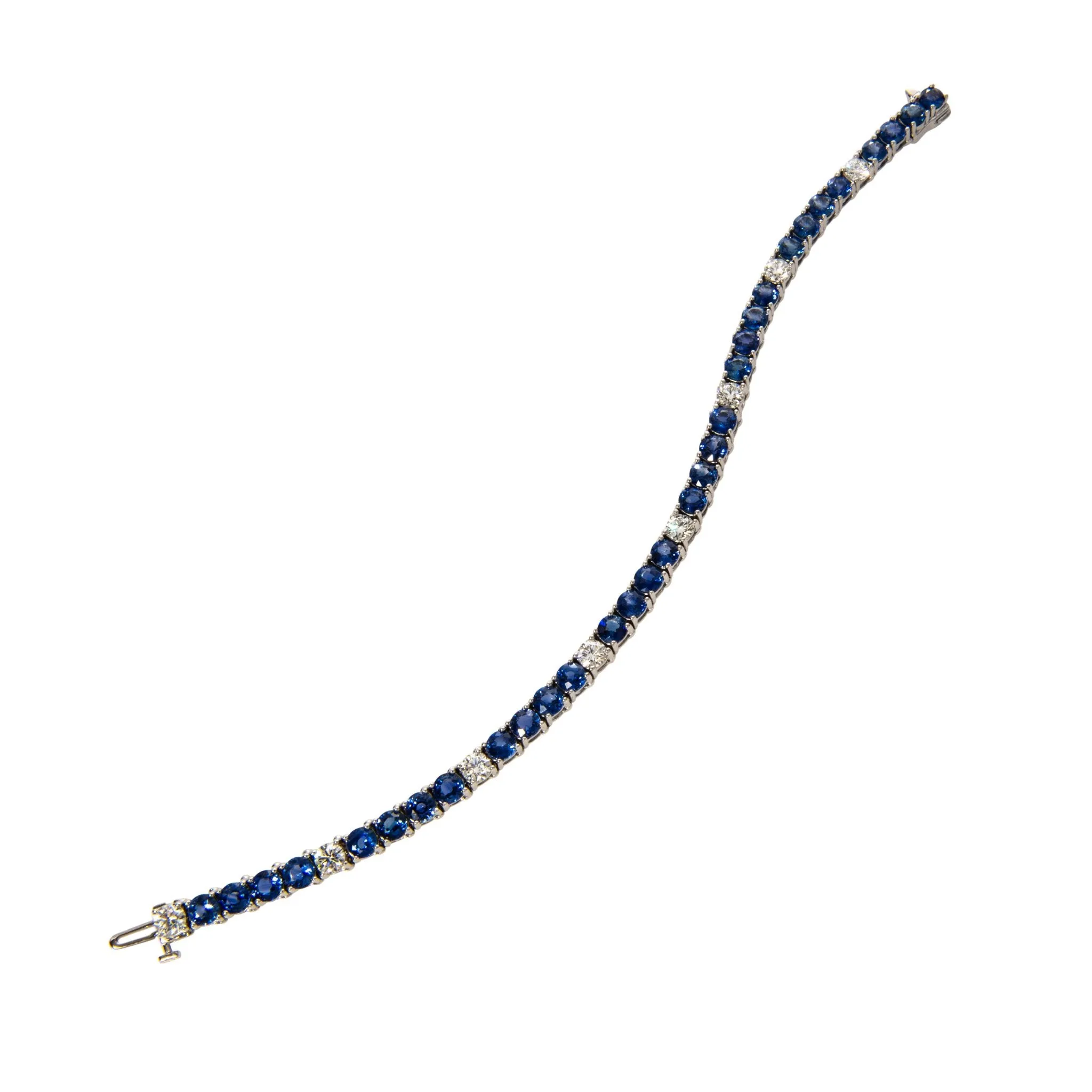 12.67ct Sapphire & 2.44ct Diamond 18K White Gold Tennis Bracelet