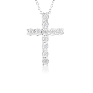 1/4 Carat Diamond Cross Pendant in Sterling Silver on 46cm Chain Shiels
