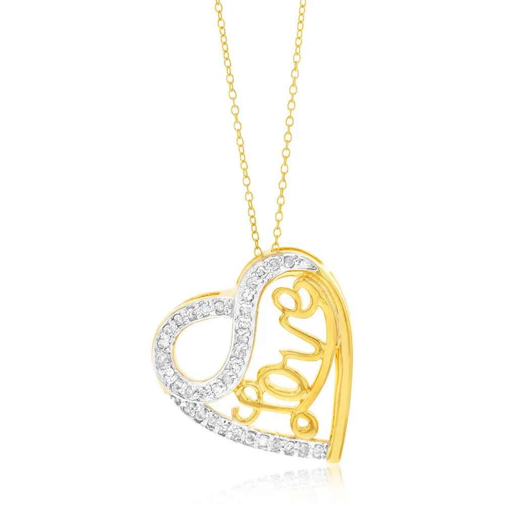 1/4 Carat Diamond Love Heart Pendant in Gold Plated Silver Shiels