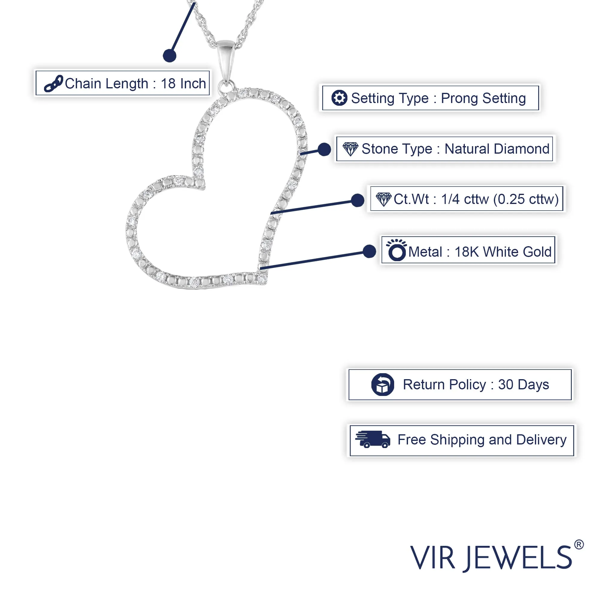 1/4 cttw SI2-I1 Certified Diamond Heart Pendant 18K White Gold with Chain