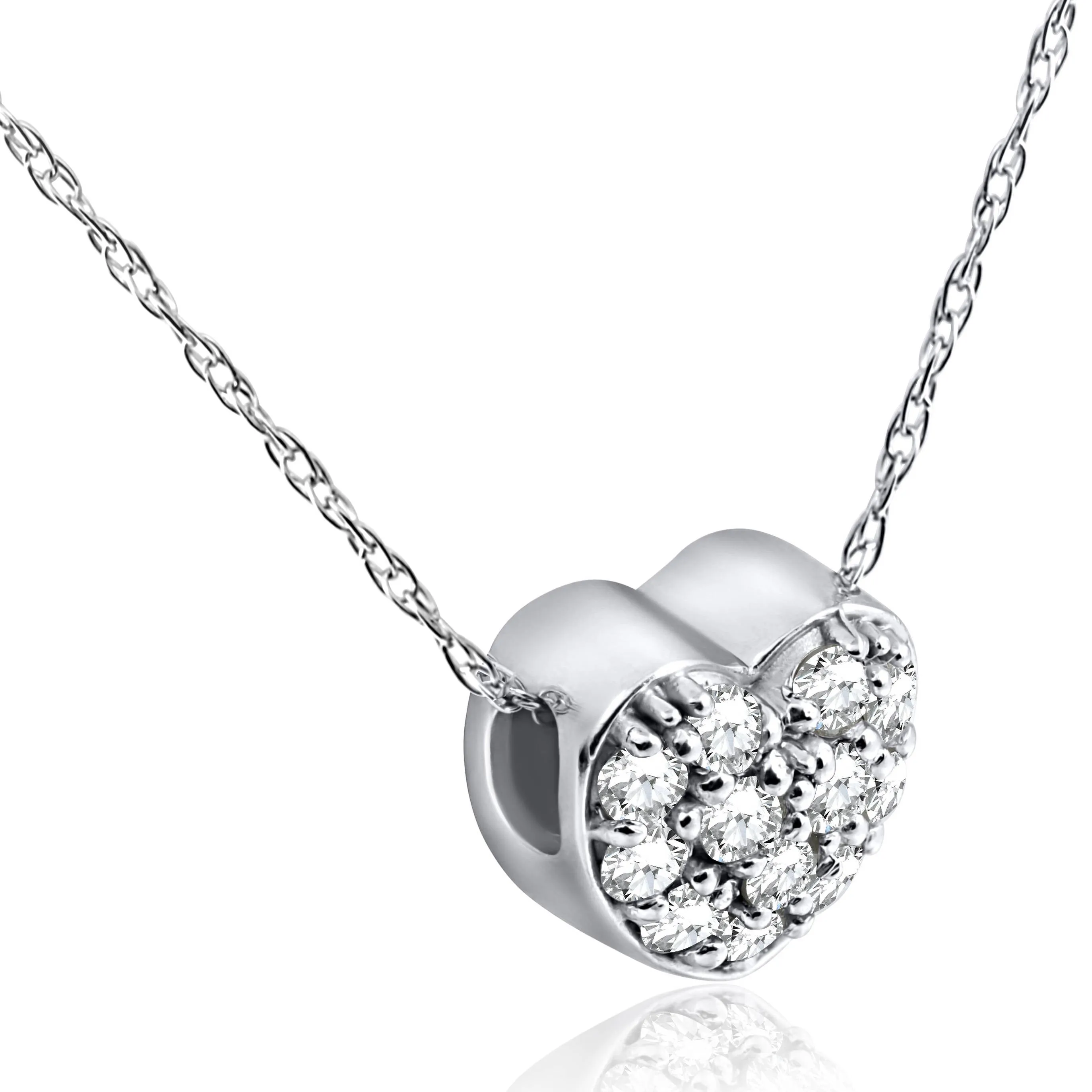 1/4ct Pave Diamond Petite Heart Pendant 14K White Gold 1/4"