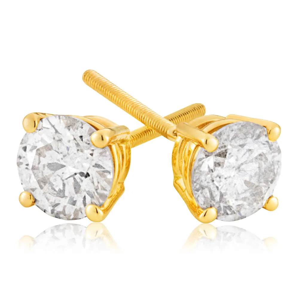 14ct Yellow Gold Diamond Stud Earrings with Appoximately 1 Carat of Diamonds Shiels