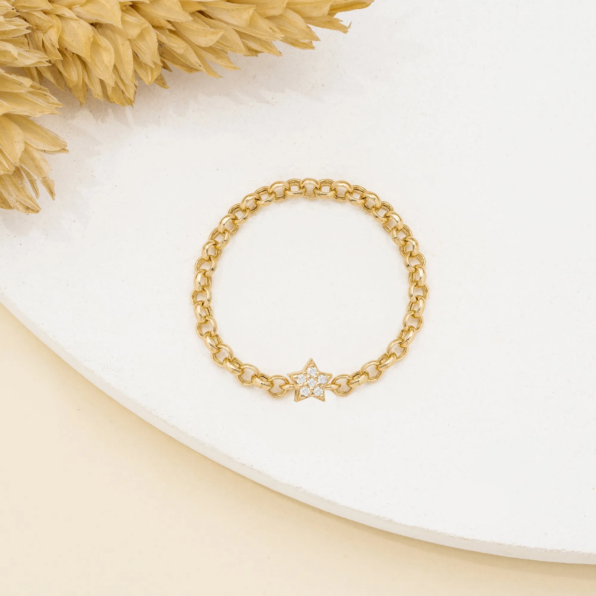 14k Diamond Star Chain Ring, Vega SARAHELISE