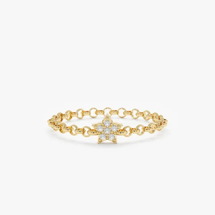 14k Diamond Star Chain Ring, Vega SARAHELISE
