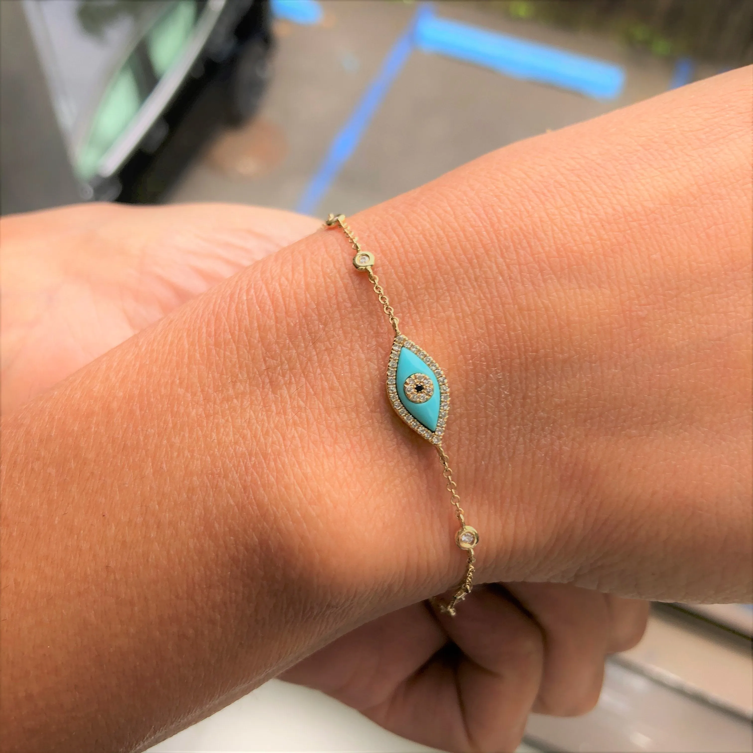 14k Gold & Diamond Evil Eye Bracelet