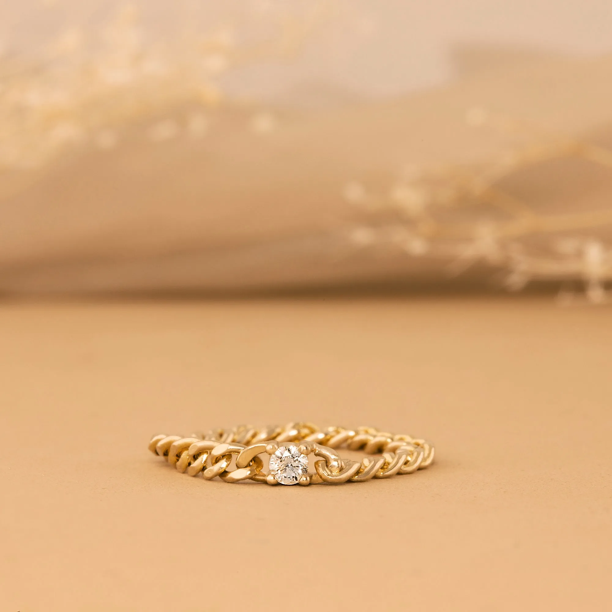 14k Gold Diamond Cuban Chain Ring, Salma SARAHELISE