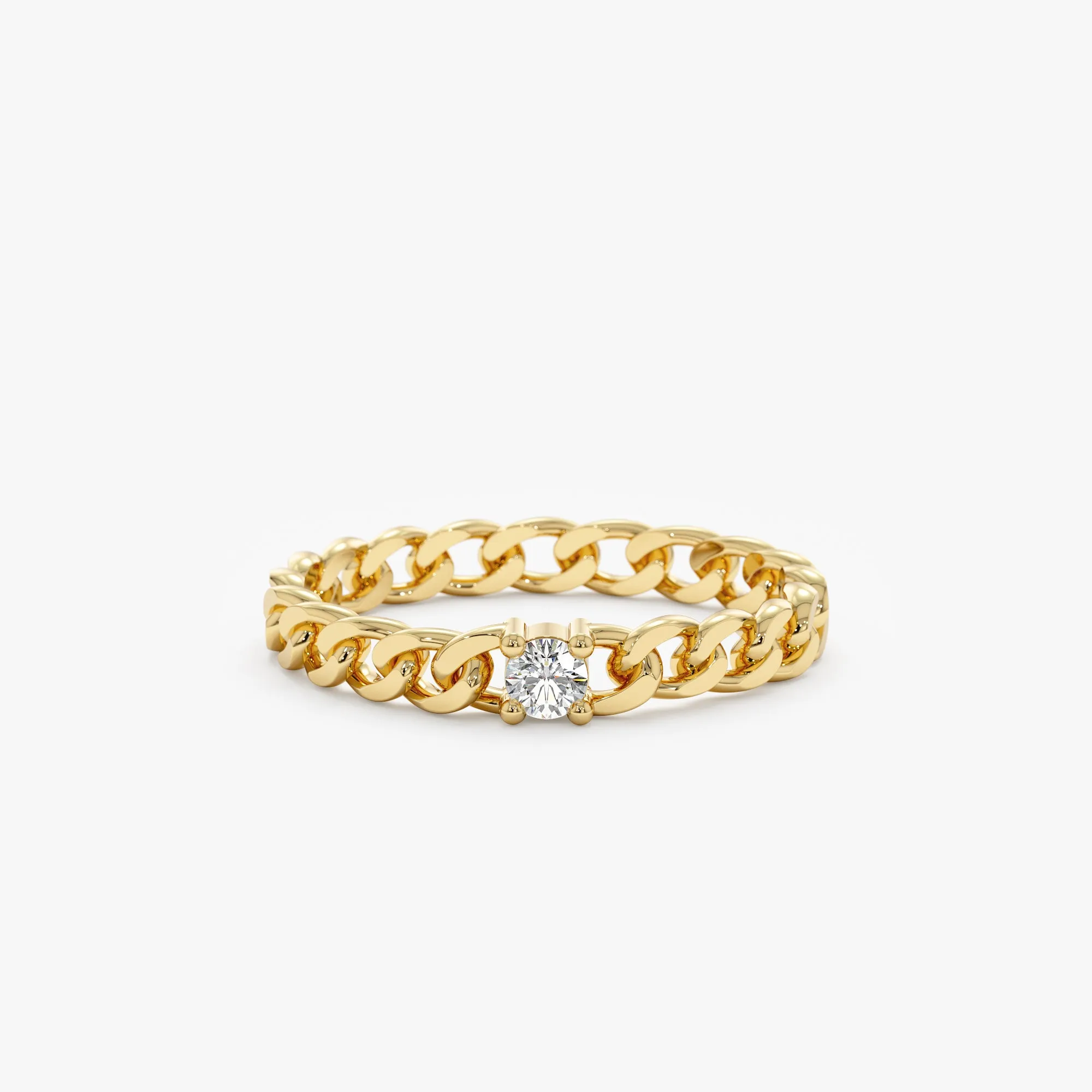 14k Gold Diamond Cuban Chain Ring, Salma SARAHELISE