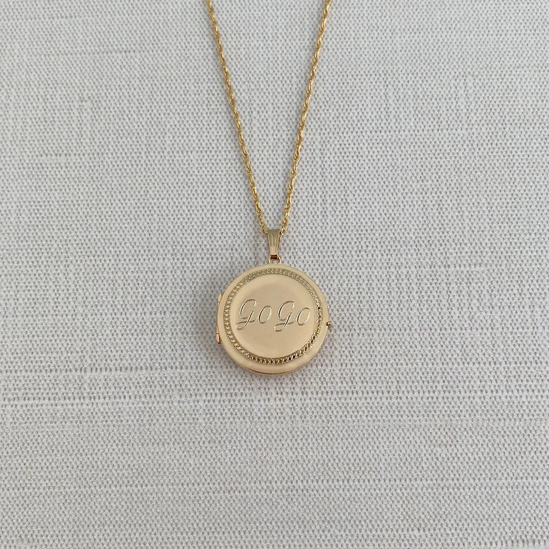 14K Gold-Filled 23mm Engraved Round 4-Photo Locket Necklace Croghans