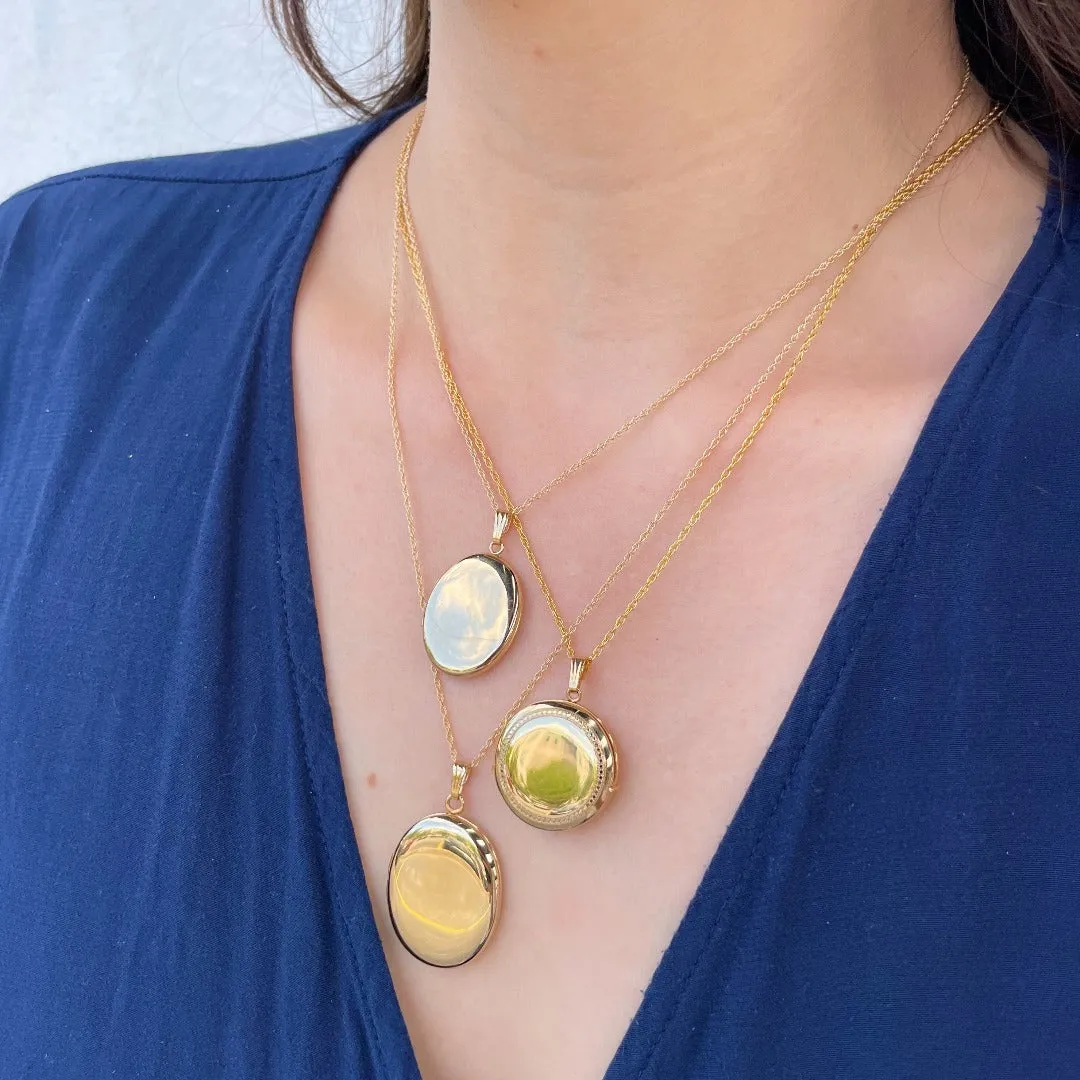 14K Gold-Filled 23mm Engraved Round 4-Photo Locket Necklace Croghans