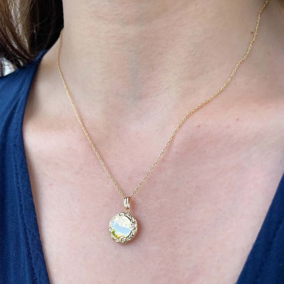 14K Gold Filled Floral 13mm Round Locket Necklace Croghans