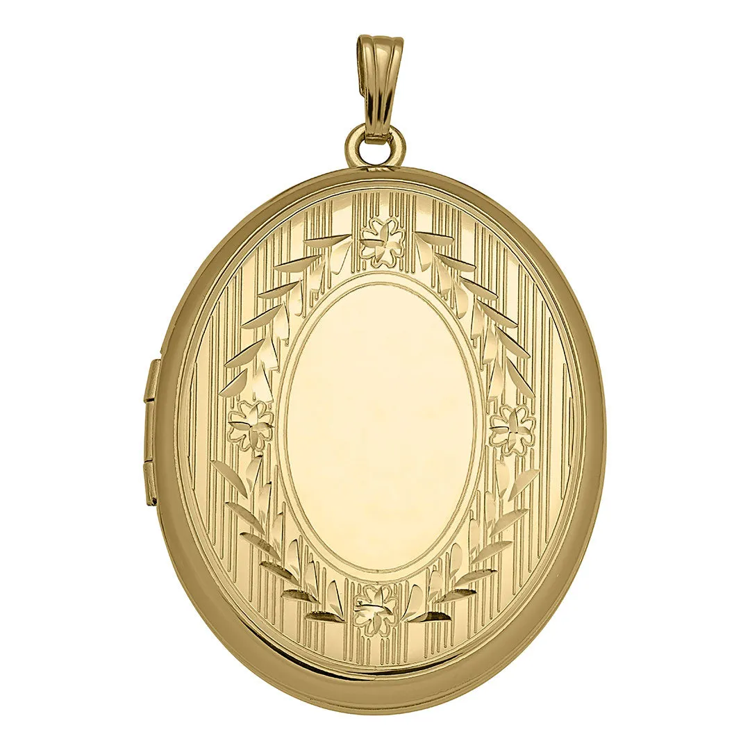 14K Gold-Filled Floral Signet 30x38mm Oval Locket Necklace Croghans
