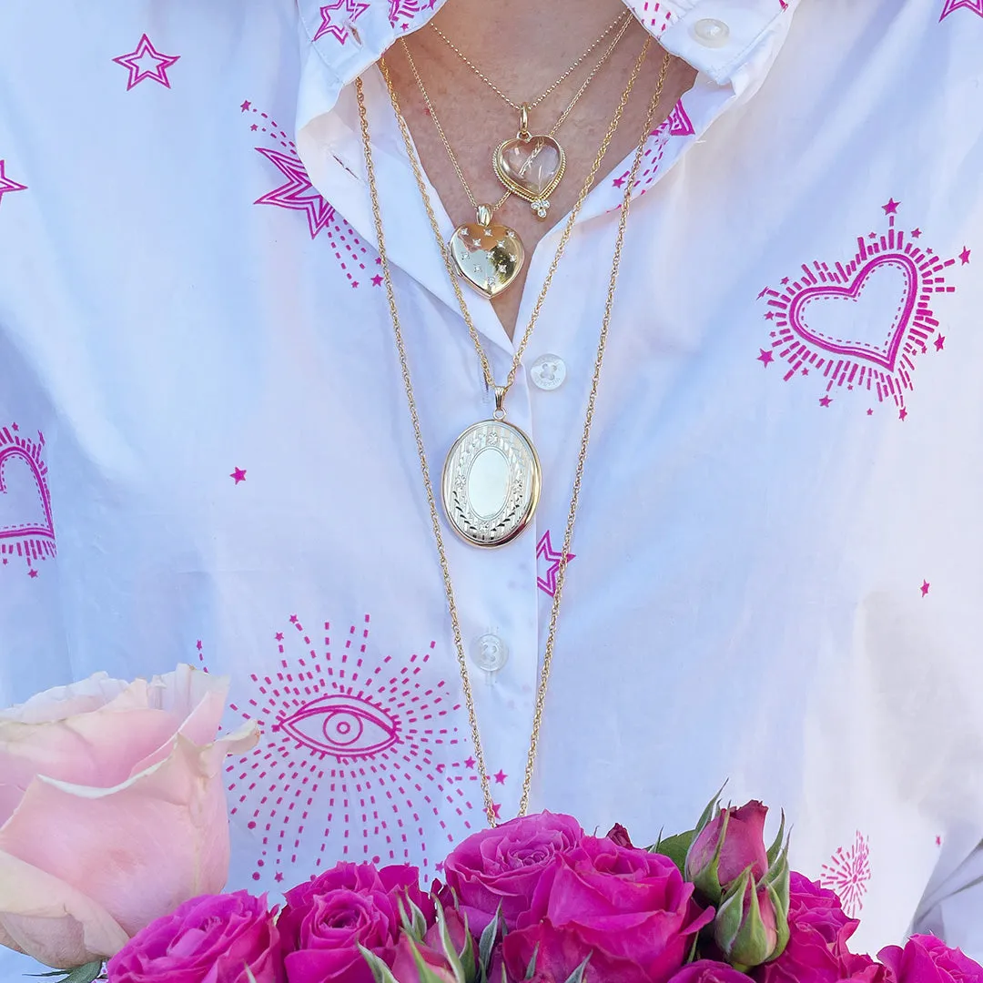 14K Gold-Filled Floral Signet 30x38mm Oval Locket Necklace Croghans