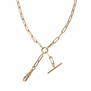 14K Gold Swivel Clip & T-Bar Drop Oblong Link Necklace Croghans