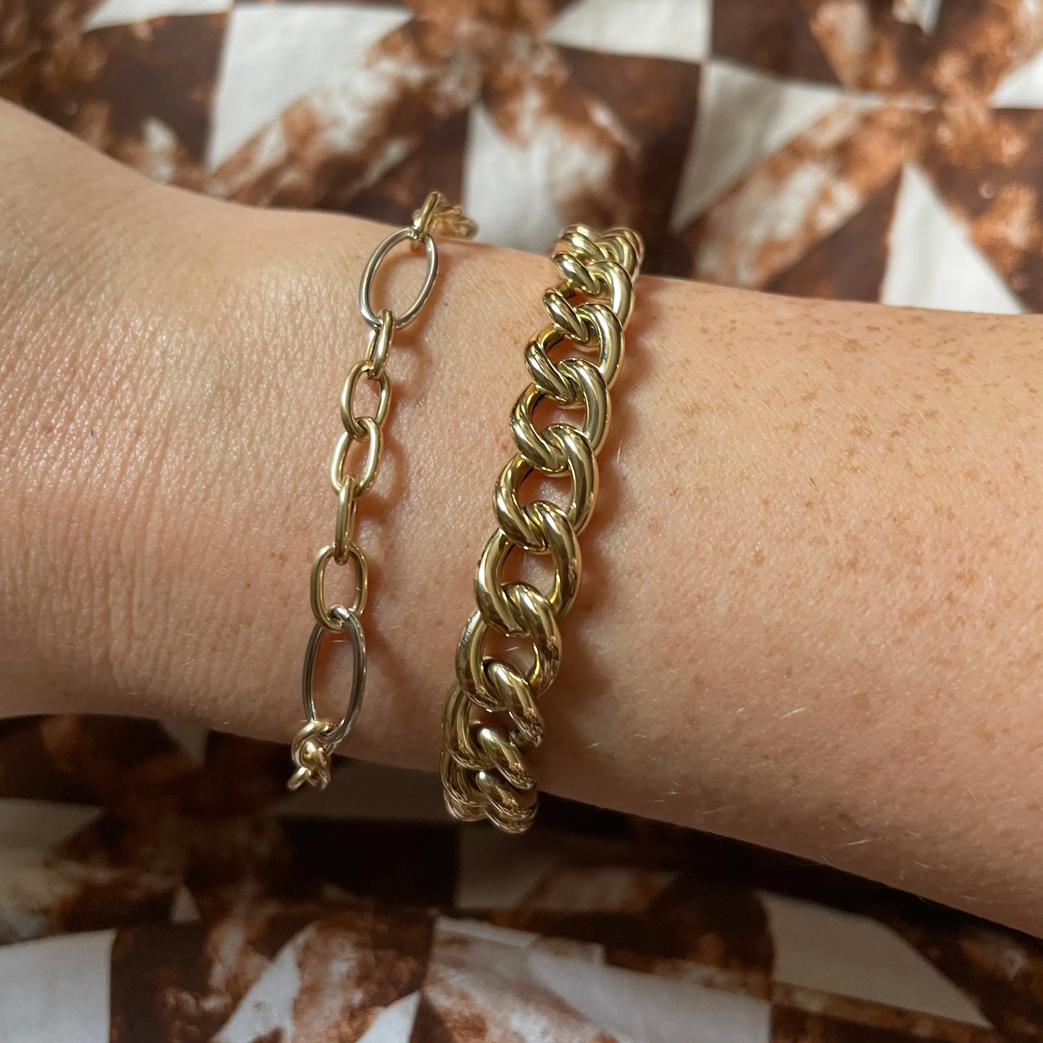 14K Gold Two Tone Italian Mixed Oval Link Bracelet