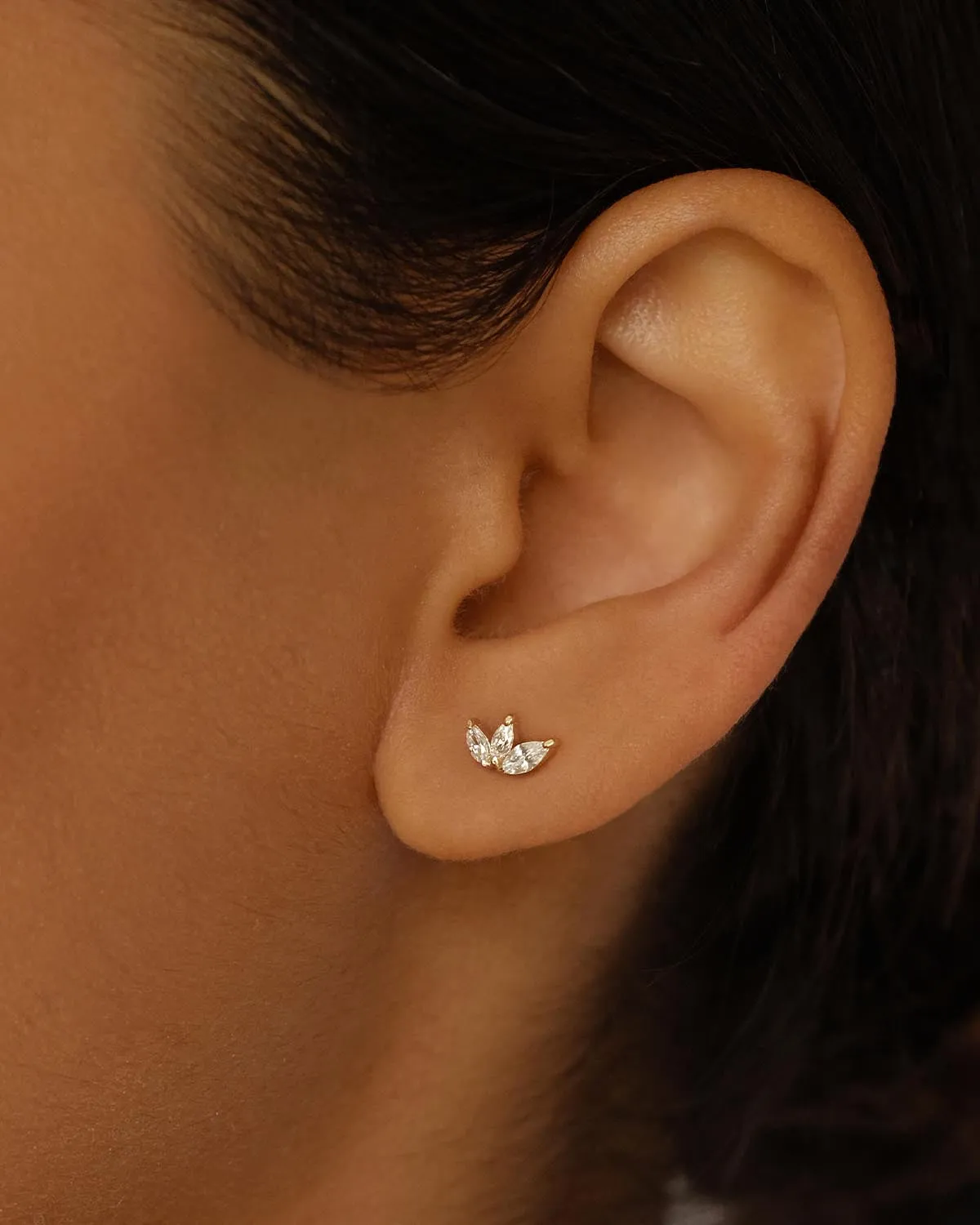 14k Solid Gold Blooming Lotus Crystal Stud Earring Bycharlotte