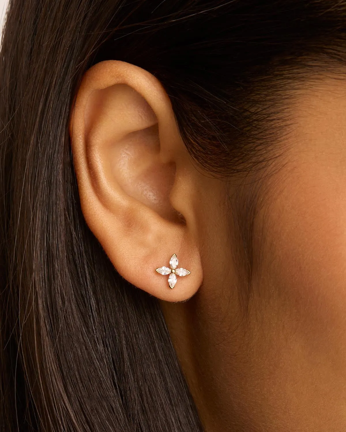 14k Solid Gold Blossom Lab-Grown Diamond Stud Earring Bycharlotte