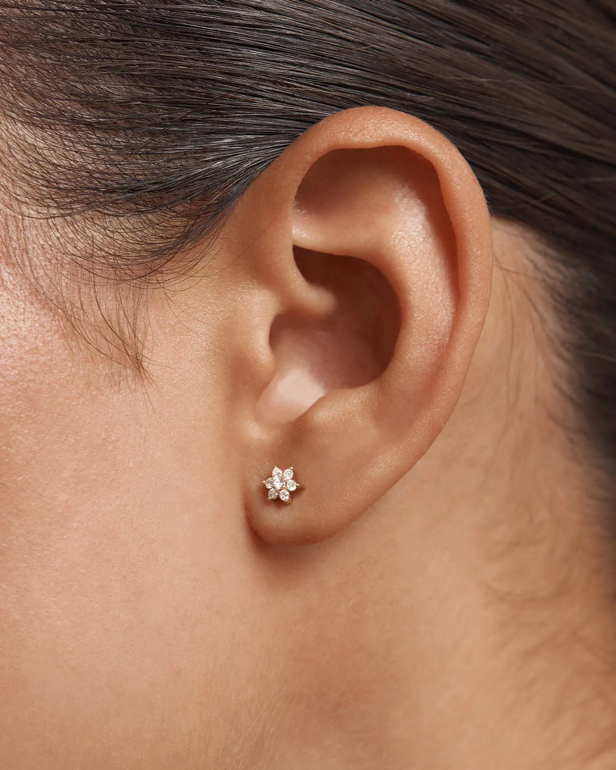 14k Solid Gold Crystal Lotus Flower Stud Earring Bycharlotte