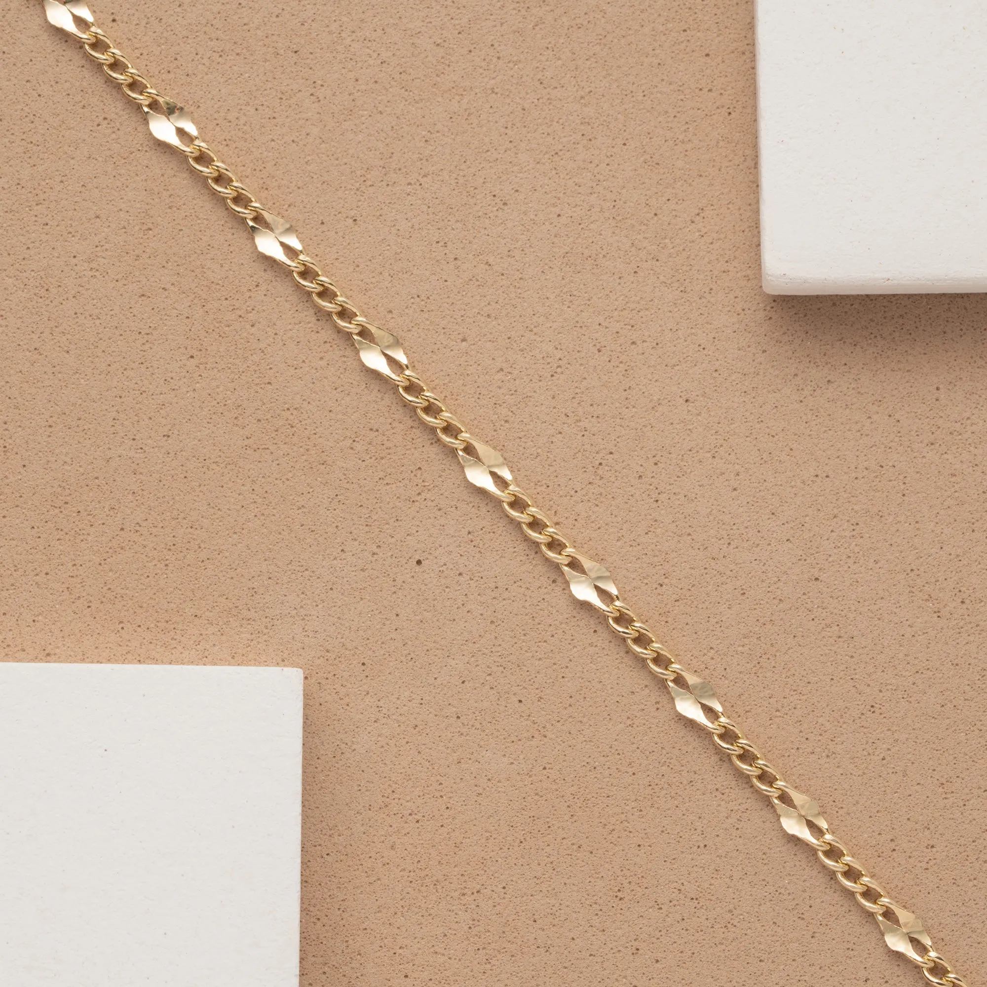14k Solid Gold Dainty Chain Bracelet - 2 mm, Gloria SARAHELISE