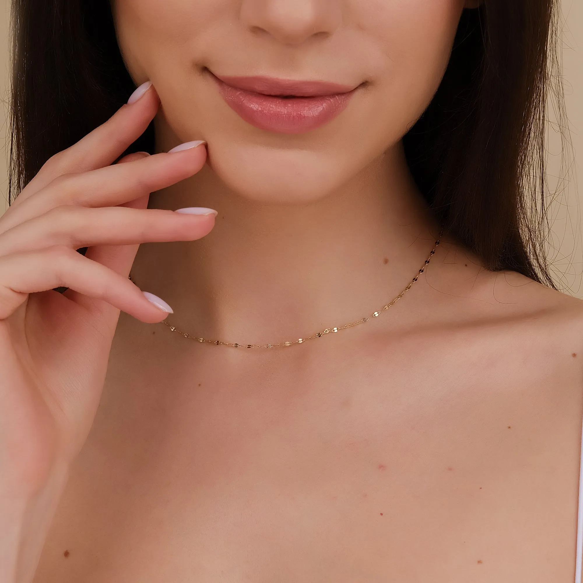 14k Solid Gold Dainty Chain Necklace, Clara SARAHELISE
