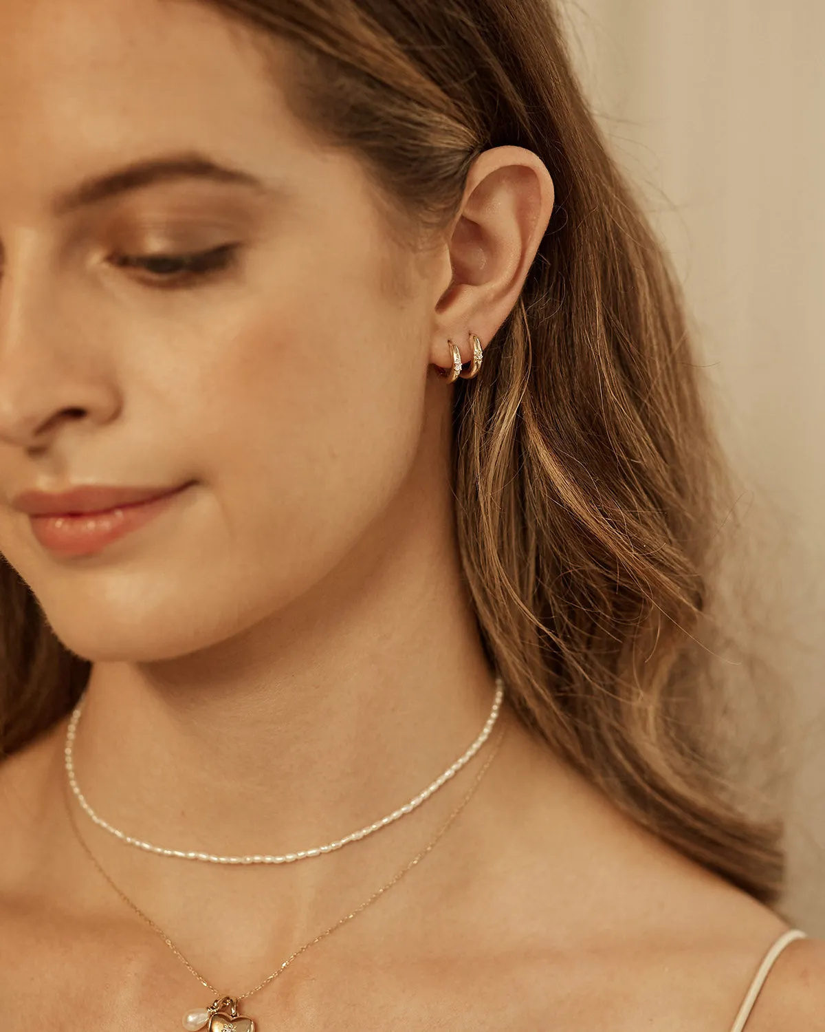 14k Solid Gold Diamond Petal Hoop Bycharlotte