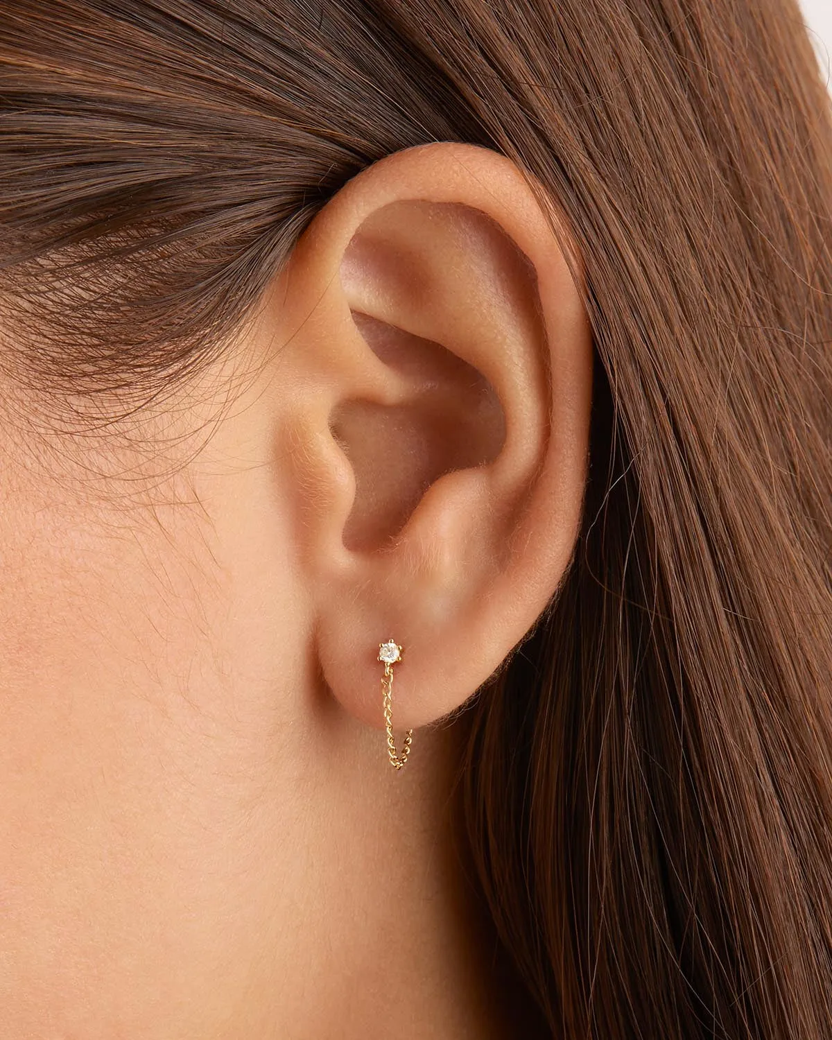 14k Solid Gold Diamond Sweet Droplet Chain Earring Bycharlotte