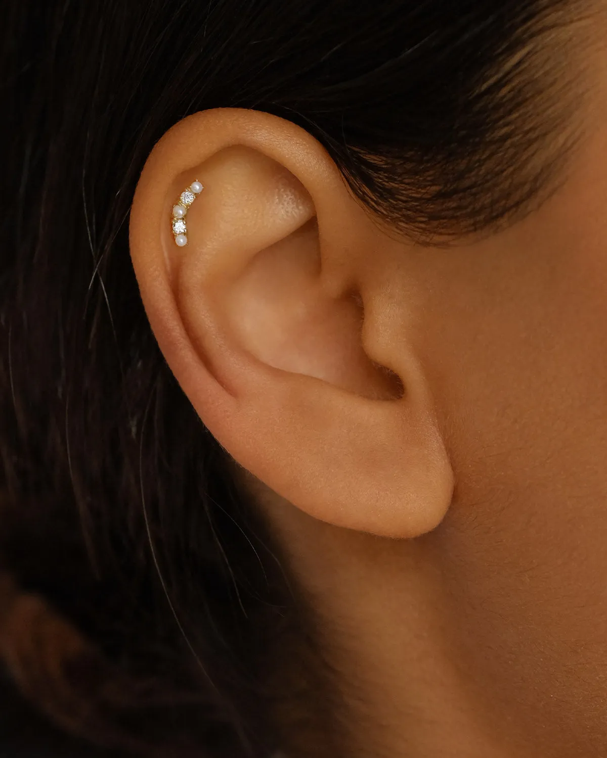 14k Solid Gold Diamond Whimsical Cartilage Flatback Earring Bycharlotte