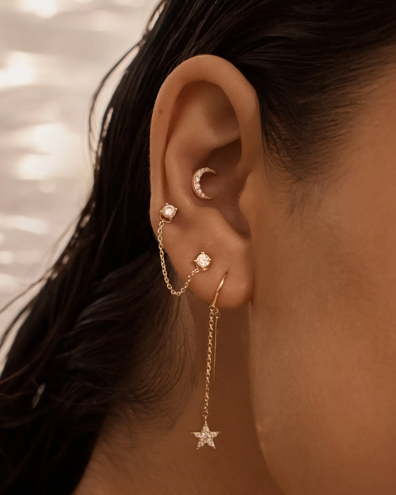 14k Solid Gold Evening Sky Diamond Cartilage Earring Bycharlotte