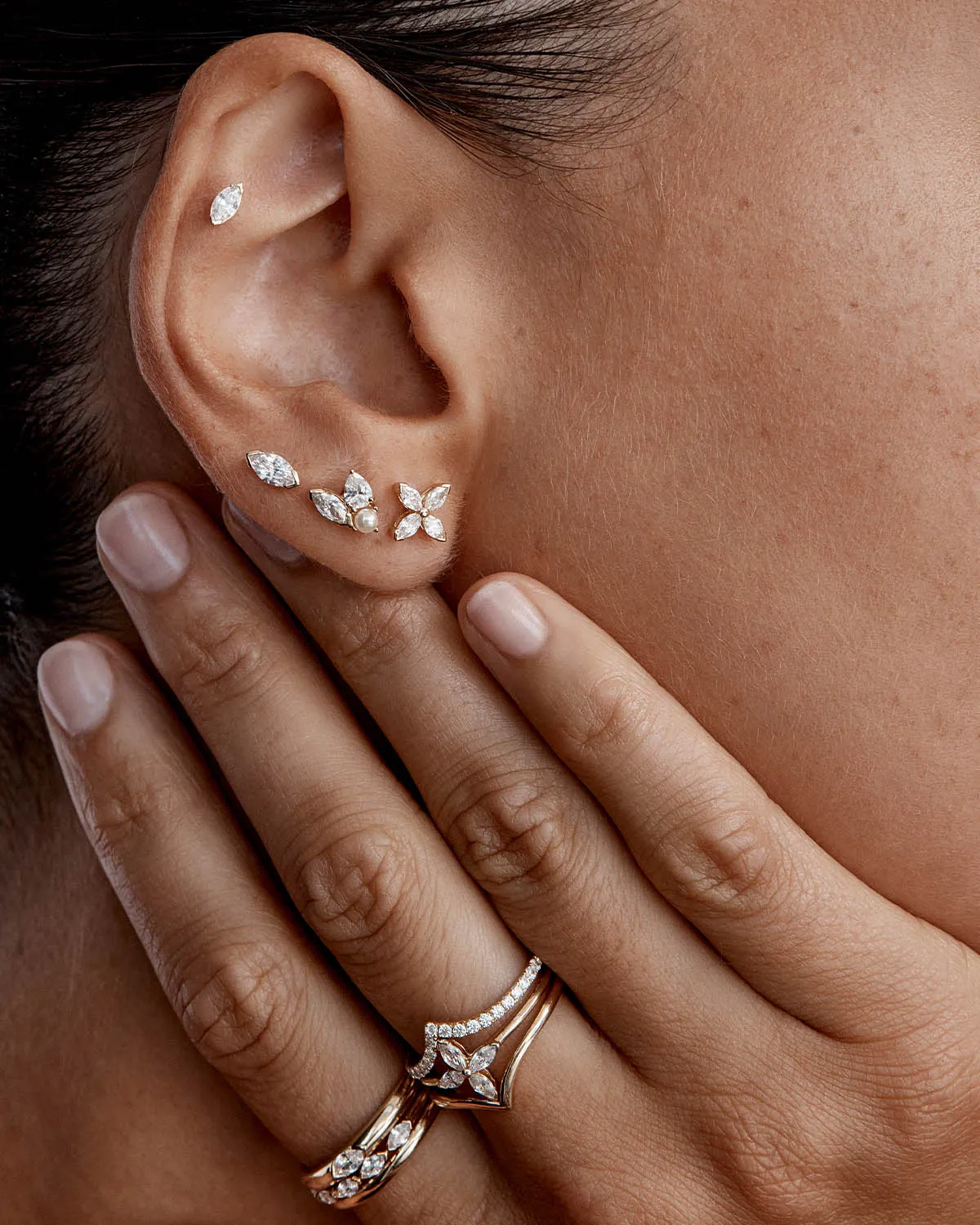 14k Solid Gold Floating Petal Lab-Grown Diamond Stud Earring Bycharlotte