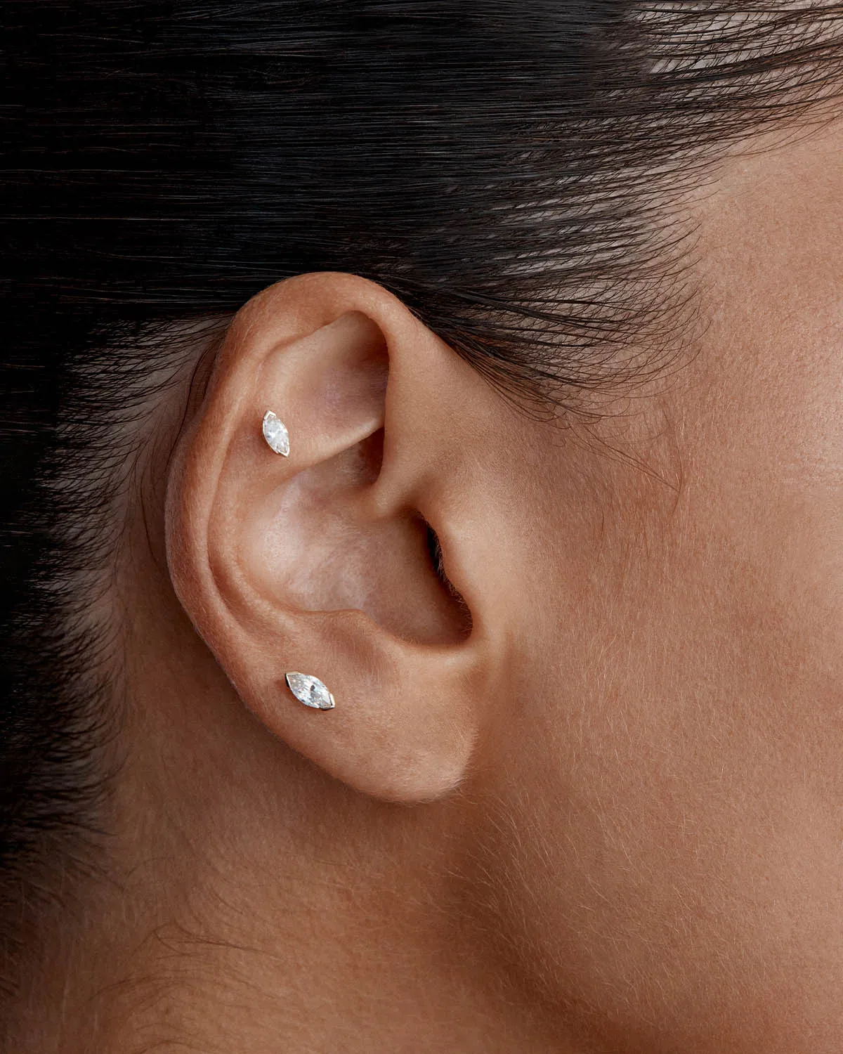 14k Solid Gold Floating Petal Lab-Grown Diamond Stud Earring Bycharlotte