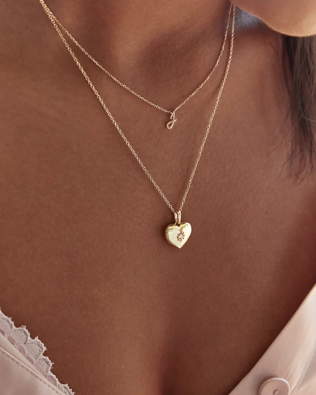 14k Solid Gold Heart Diamond Lotus Locket Pendant Bycharlotte