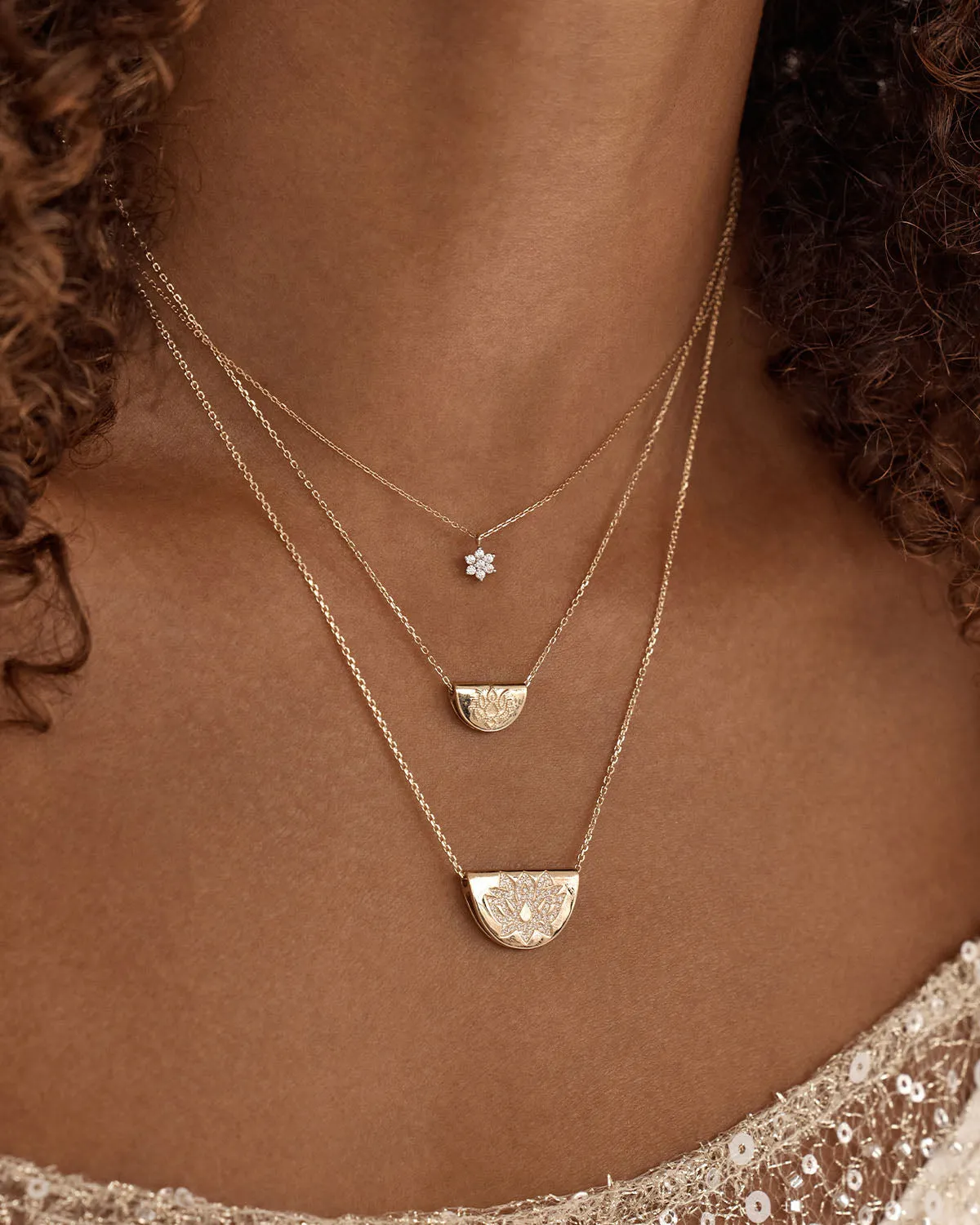 14k Solid Gold Mini Lotus Necklace Bycharlotte