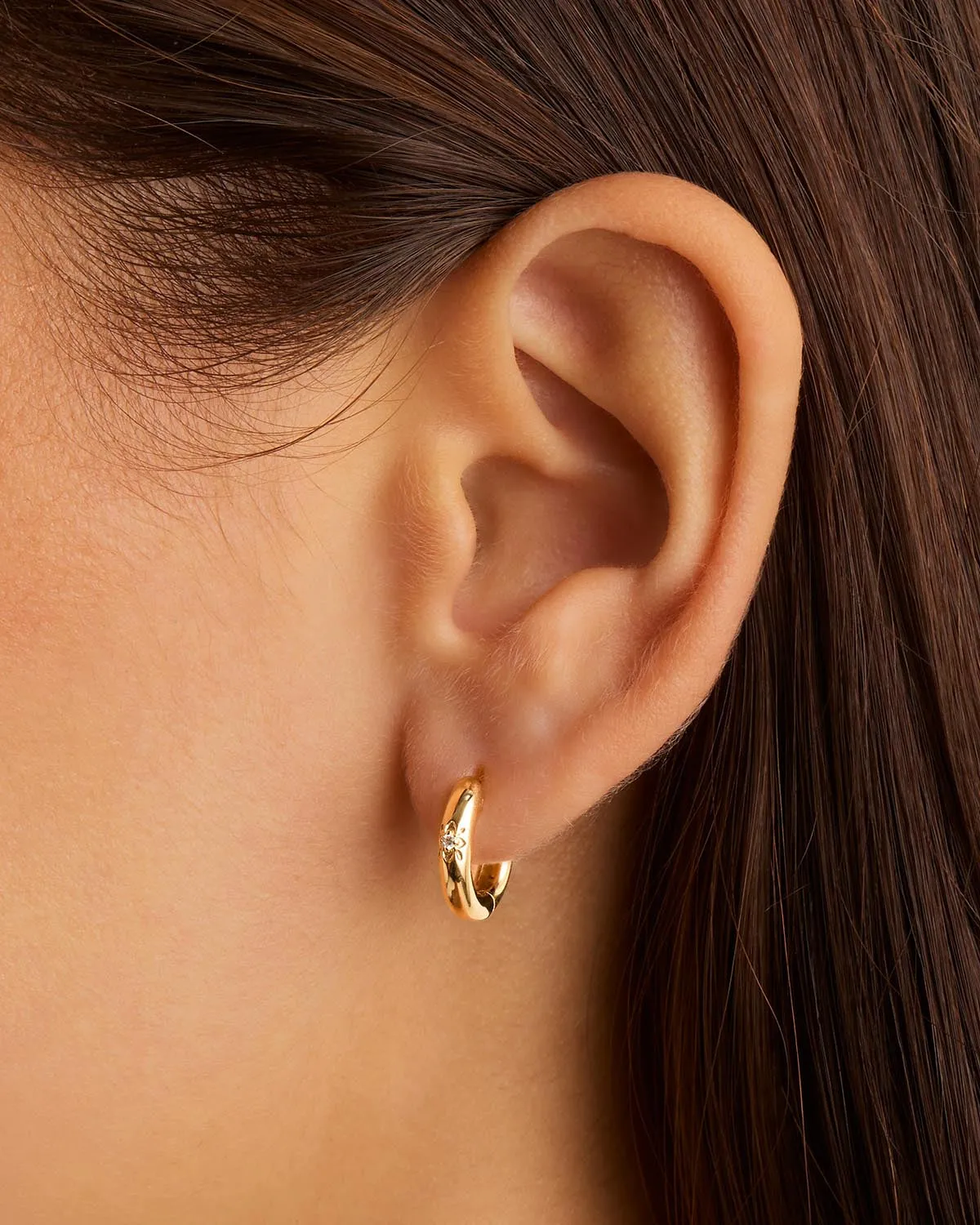 14k Solid Gold Sacred Lotus Diamond Hoop Bycharlotte