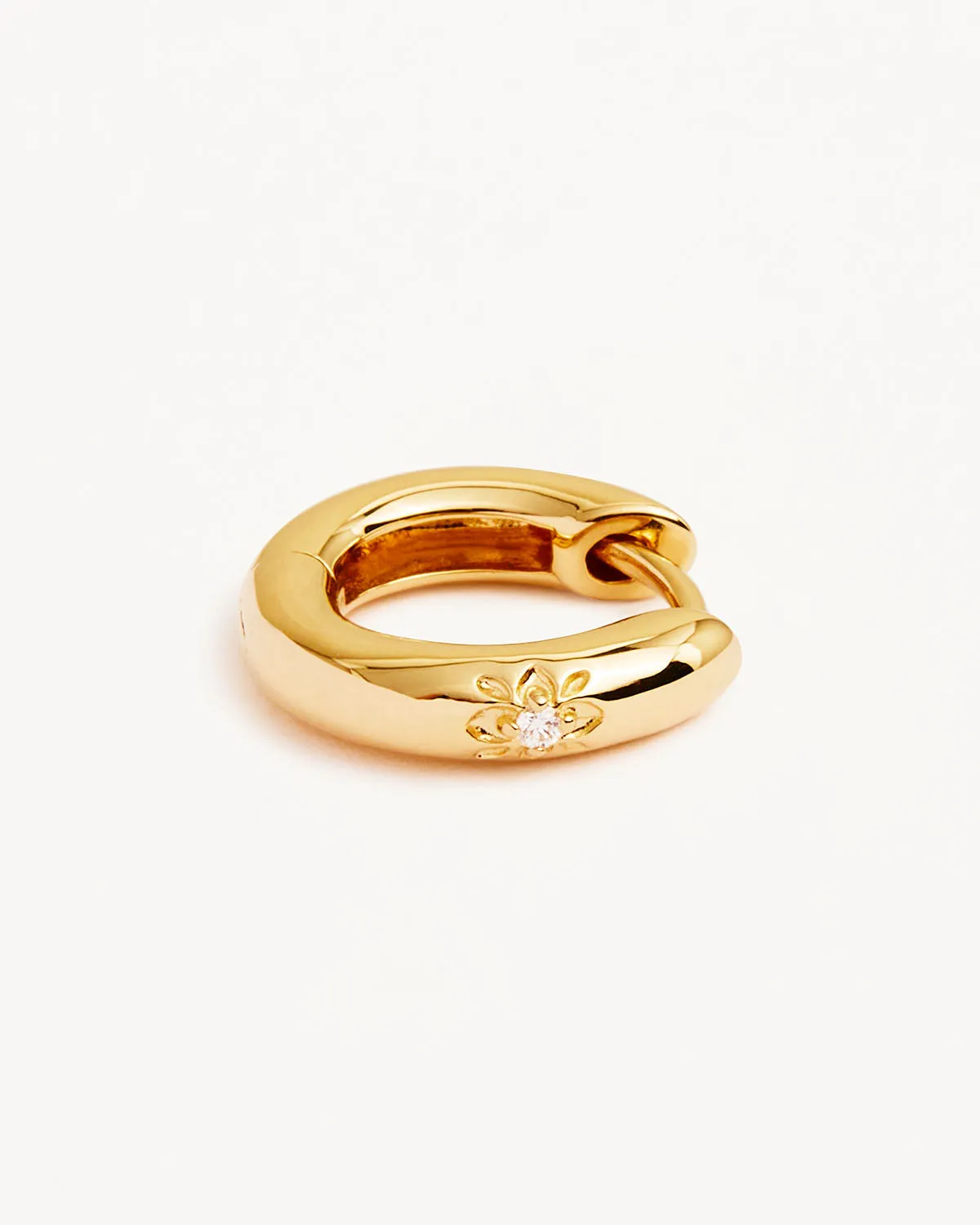 14k Solid Gold Sacred Lotus Diamond Hoop Bycharlotte