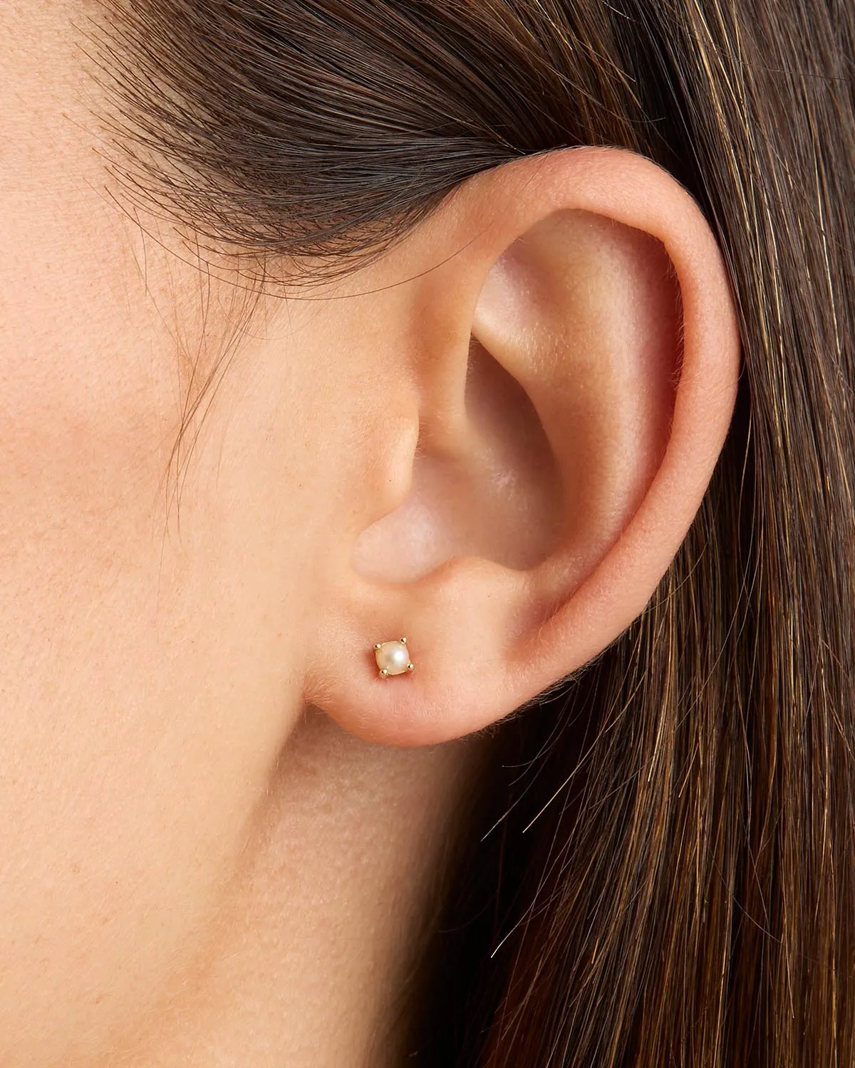 14k Solid Gold Serene Pearl Stud Earring Bycharlotte