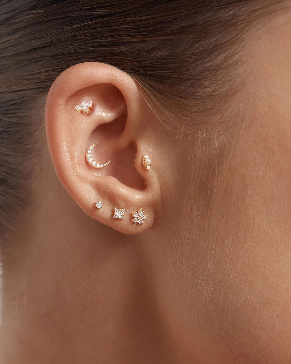 14k Solid Gold Snowflake Cartilage Earring Bycharlotte