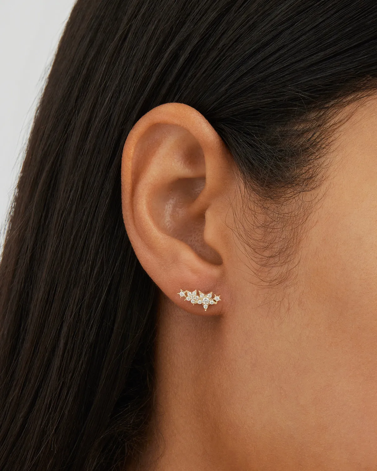 14k Solid Gold Stardust Lab-Grown Diamond Ear Crawler-Right Bycharlotte