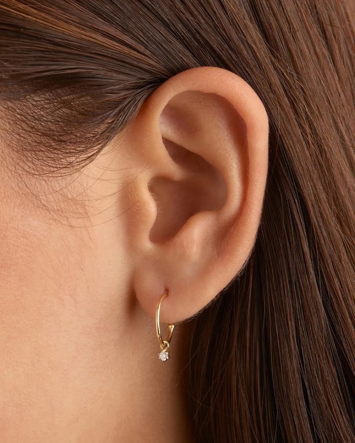 14k Solid Gold Sweet Droplet Diamond Hoop Bycharlotte