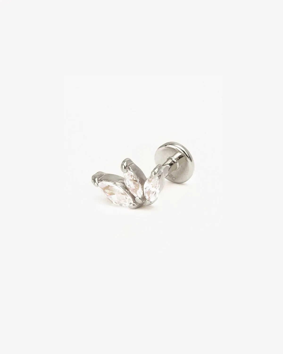 14k Solid White Gold Blooming Lotus Crystal Cartilage Earring Bycharlotte