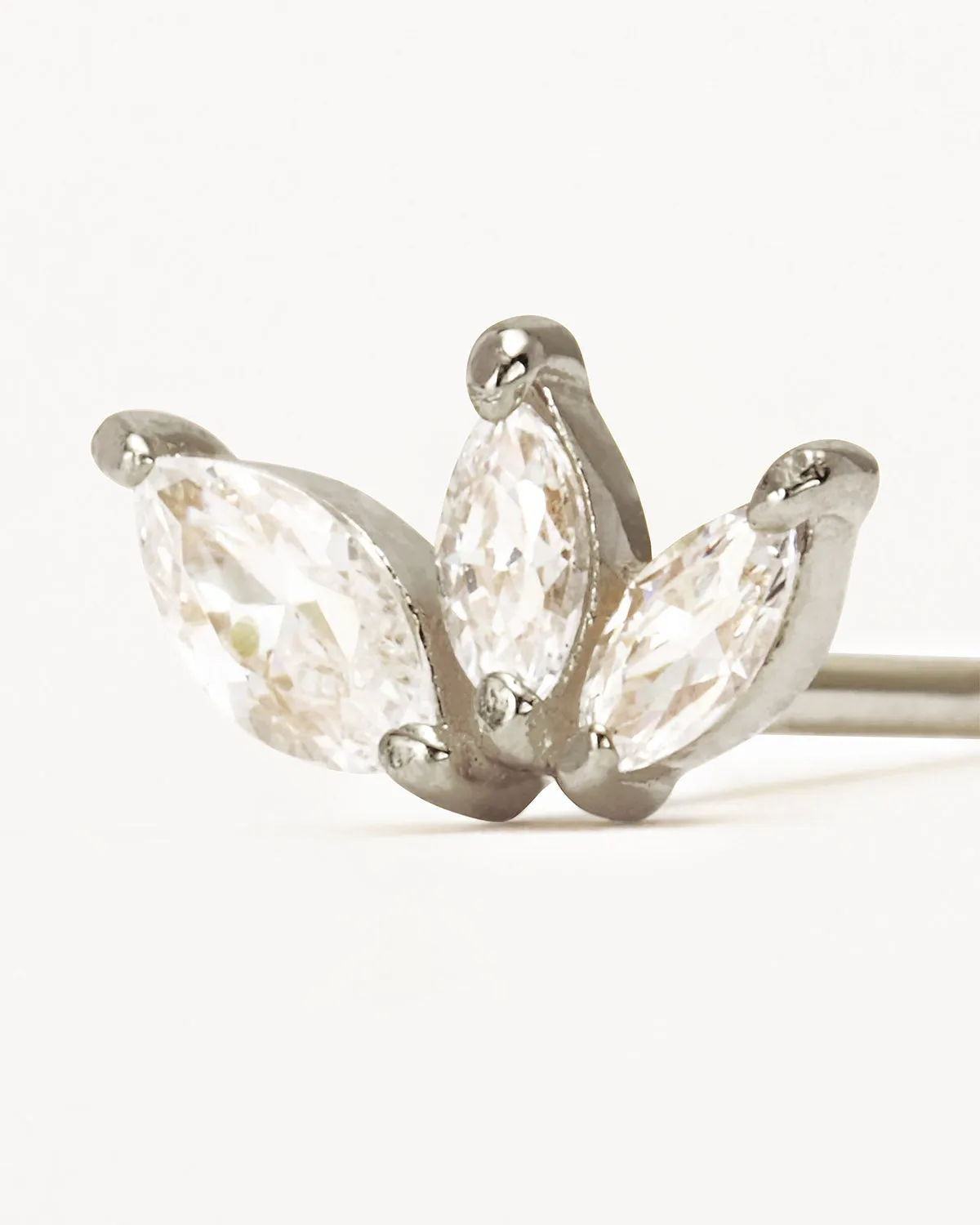 14k Solid White Gold Blooming Lotus Crystal Cartilage Earring Bycharlotte